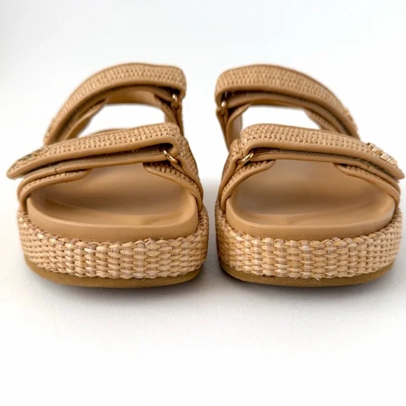 TORY BURCH | Kira Raffia Platform Sport Sandals Double T Logo Resort Summer 8.5 - Picture 5 of 13